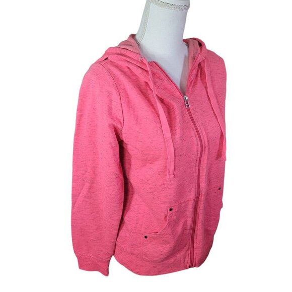 Made for Life Full Zip Sweatshirt Hooded Drawstring Women Large Hot Pink Heather - Picture 3 of 10